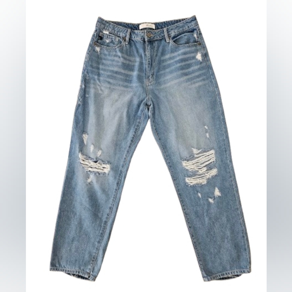 KanCan 90s Straight Leg Jeans Distressed Baggy Light Wash Denim 13/30